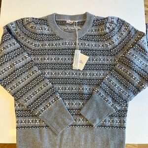 FAHERTY HIGHLAND FAIR ISLE PUFF SLEEVE SWEATER SZ L GRAY NWT $178 MSRP